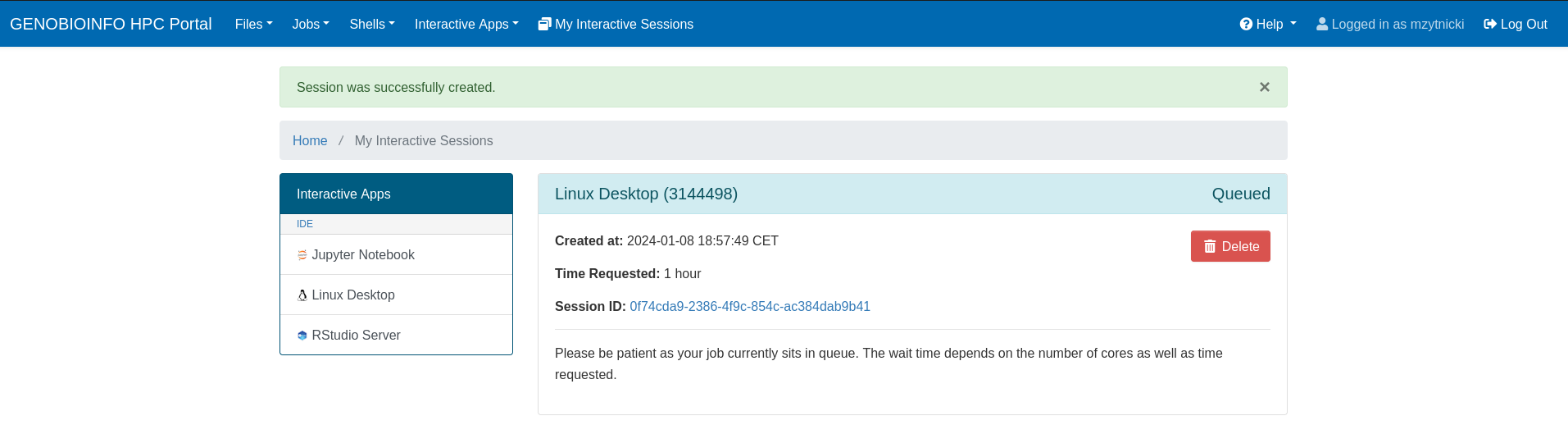 Linux Desktop waiting page