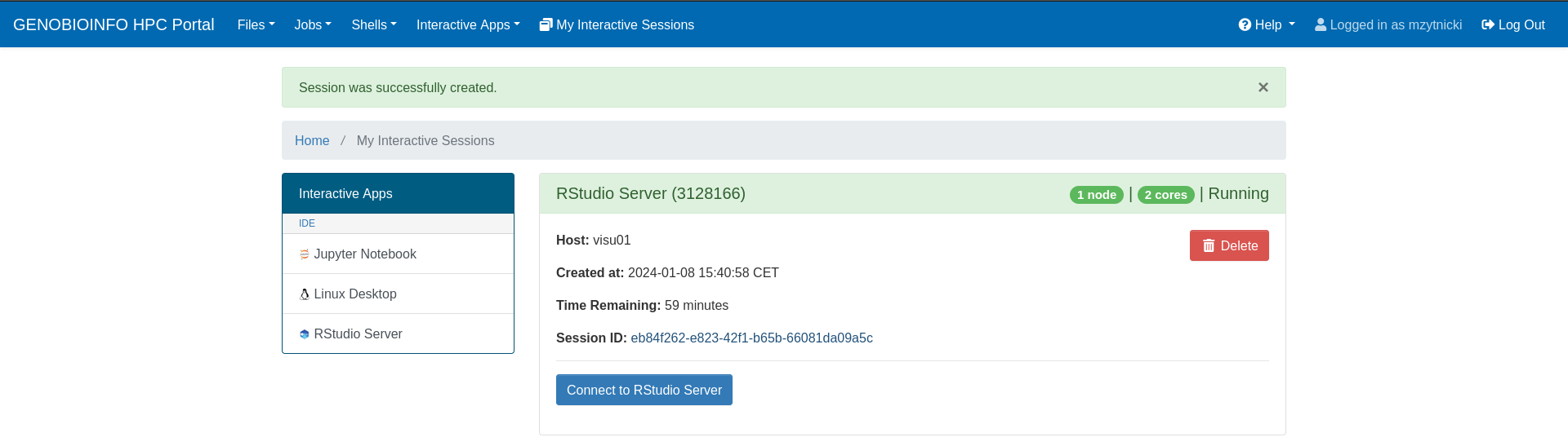 RStudio startup page